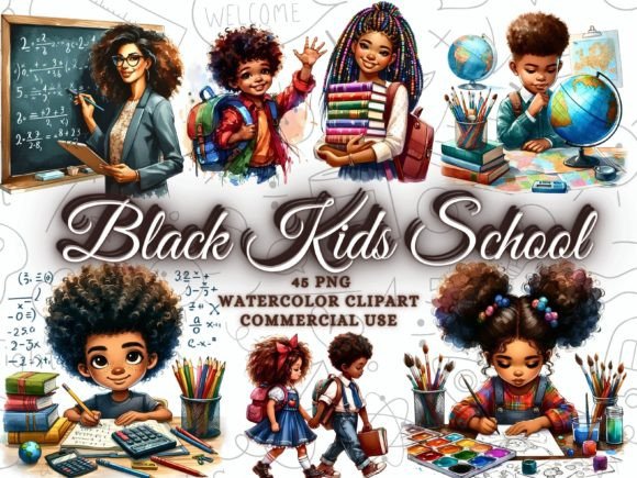 45 Cute Watercolor Back to School Clipart Collection