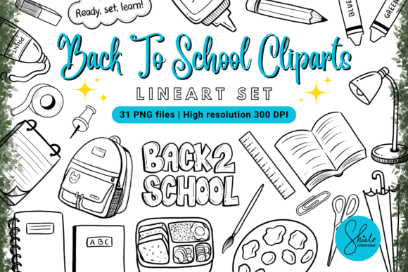 Back to School Cliparts - Lineart Set for Creative Projects