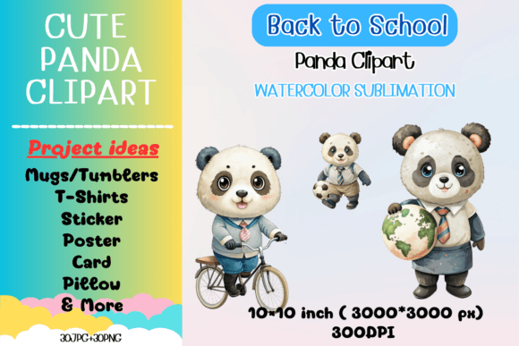 Back to School Panda Clipart Bundle