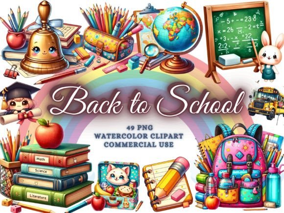 Back to School Png School Clipart Bundle
