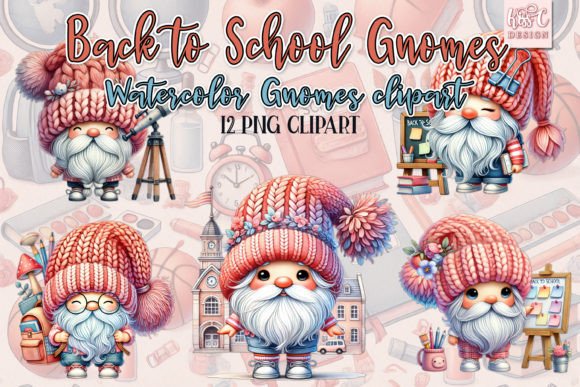 Watercolor Back to School Gnomes Clipart